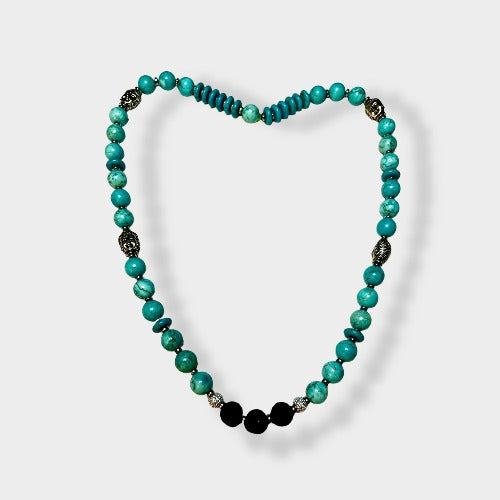 Turquoise, Buddha and Lava Bead Necklace