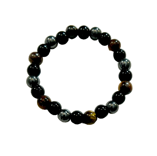 black obsidian, hematite and tiger eye bracelet