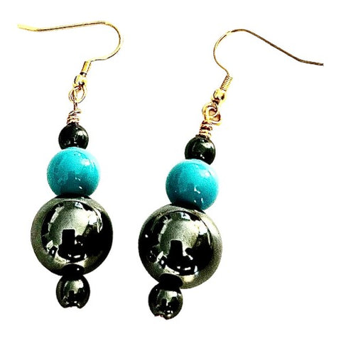 Hematite and Turquoise Earrings