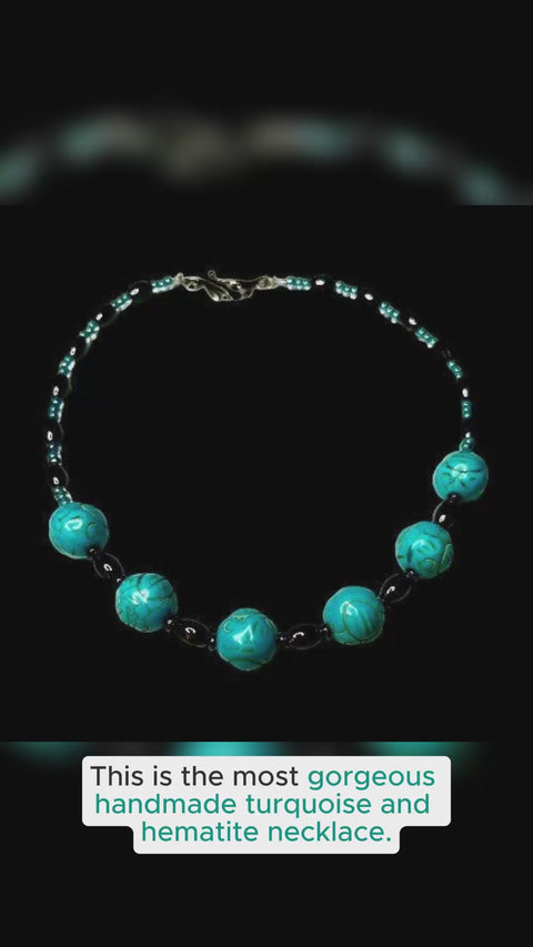 17" Handmade Turquoise and Hematite Necklace