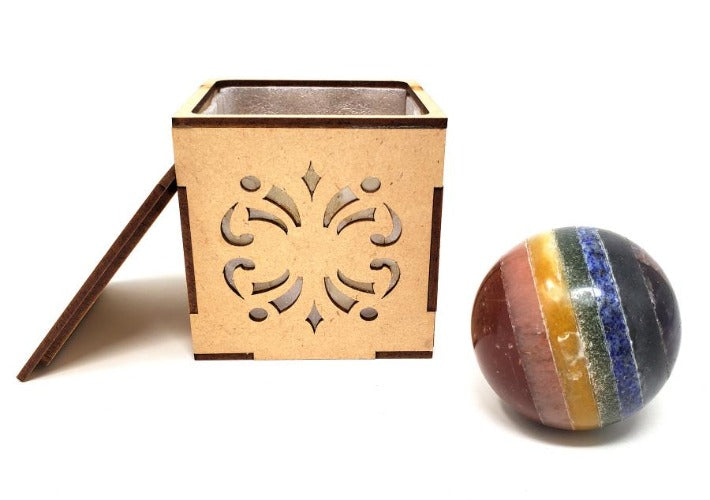 SEVEN CHAKRA BONDED Gemstone Sphere With Wooden Box