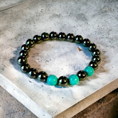 hematite with turquoise bracelet