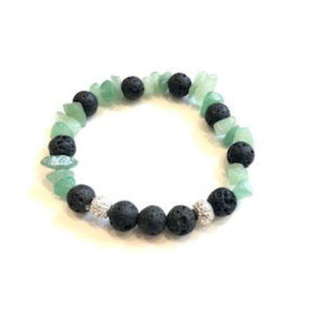 Green Avenutrine and Lava Bead Bracelet