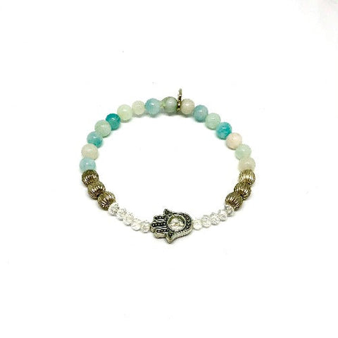 Hamsa & Crystal Beaded Elastic Bracelet