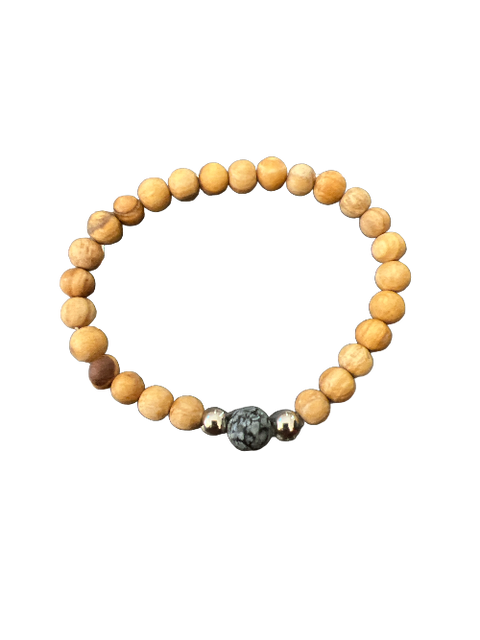 Palo Santo and Snowflake Obsidian Bracelet