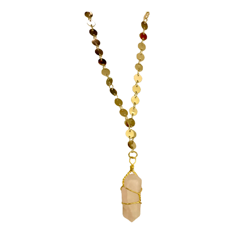 wire wrapped double terminated rose quartz necklace