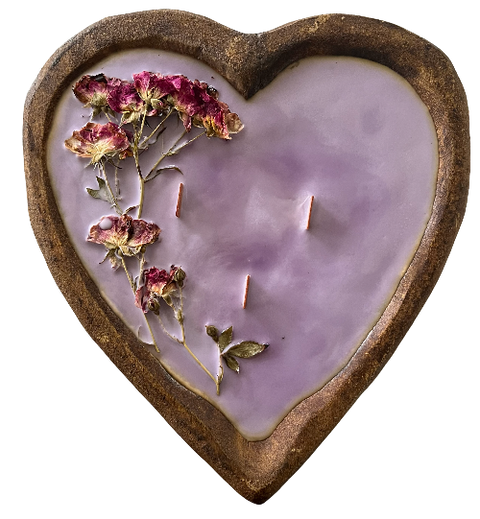 Heart Shaped Wooden Dough Bowl Candle 