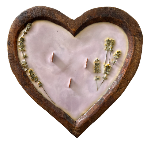 Heart Shaped Wooden Dough Bowl Candle 