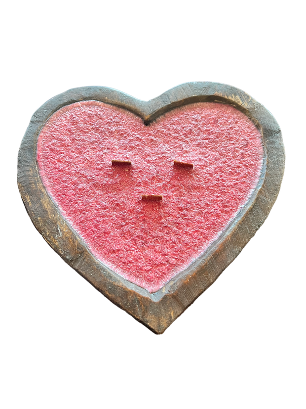 Heart Shaped Wooden Dough Bowl Candle