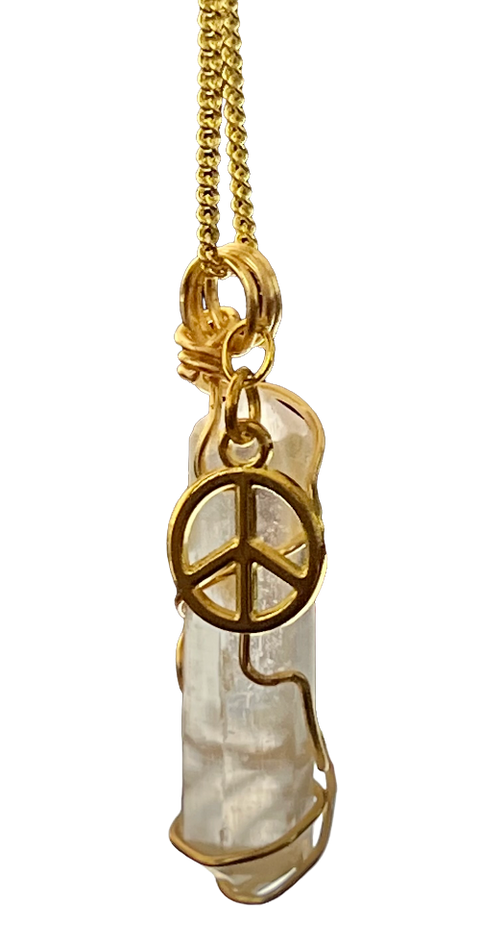 wire wrapped selenite necklace