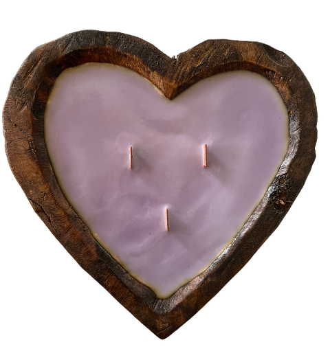 Heart Shaped Wooden Dough Bowl Candle 