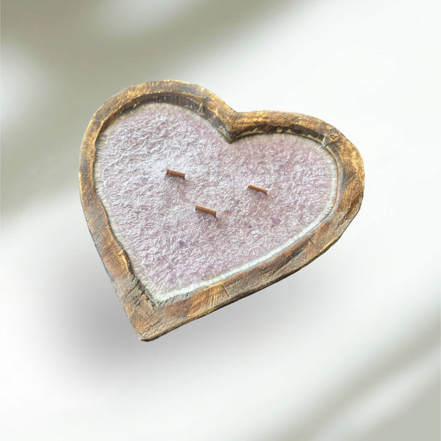 Heart Shaped Wooden Dough Bowl Candle