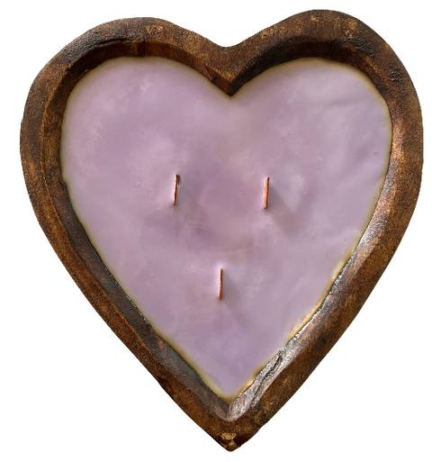 Heart Shaped Wooden Dough Bowl Candle 