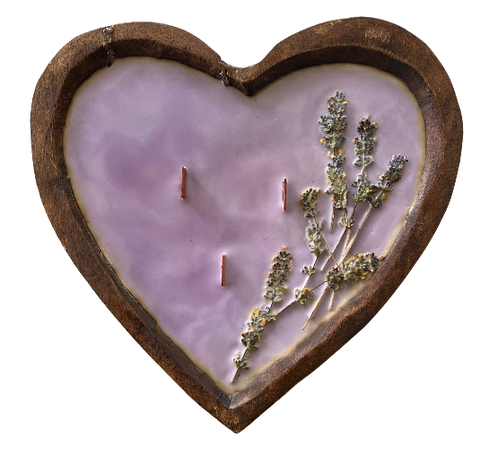 Heart Shaped Wooden Dough Bowl Candle 